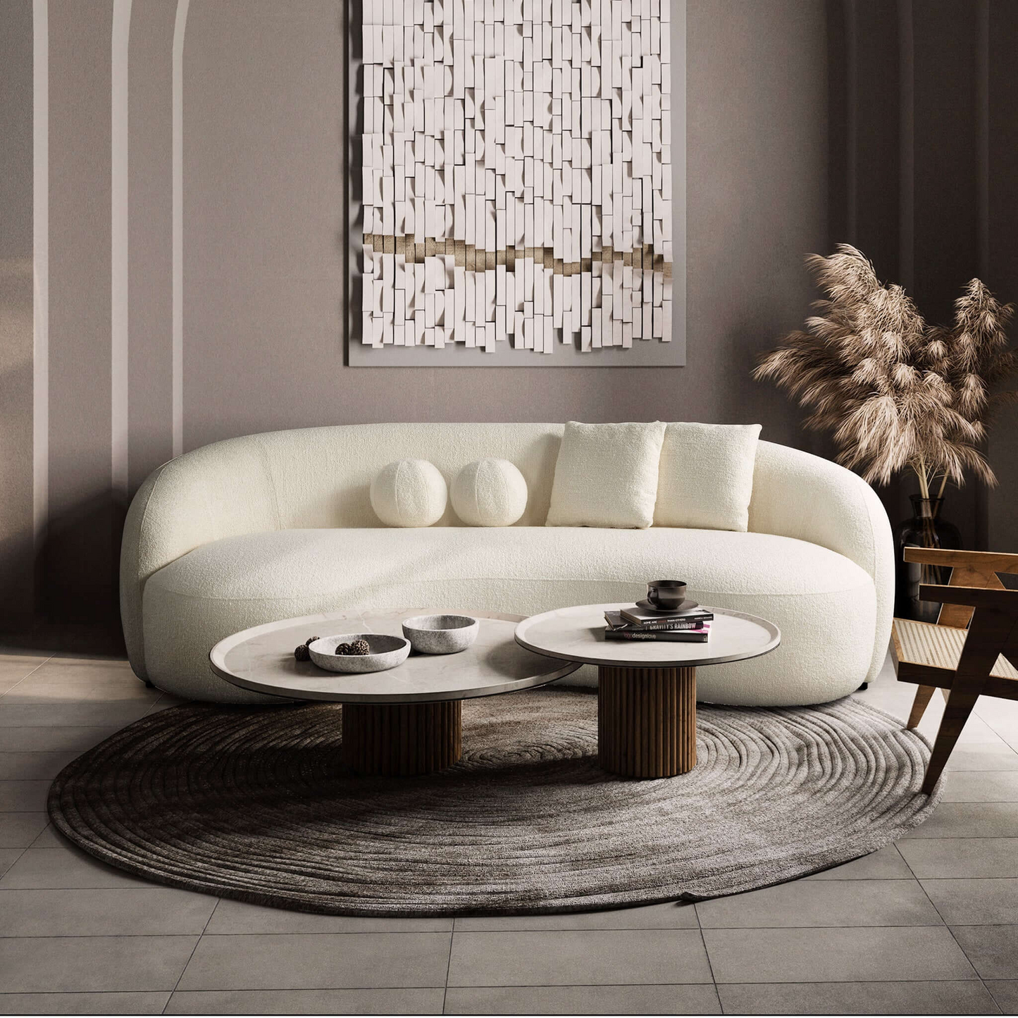 Curved Boucle Sofa