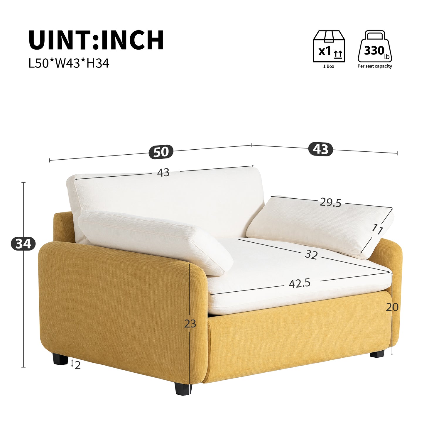Oversized Chenille Single Sofa Chair, Yellow