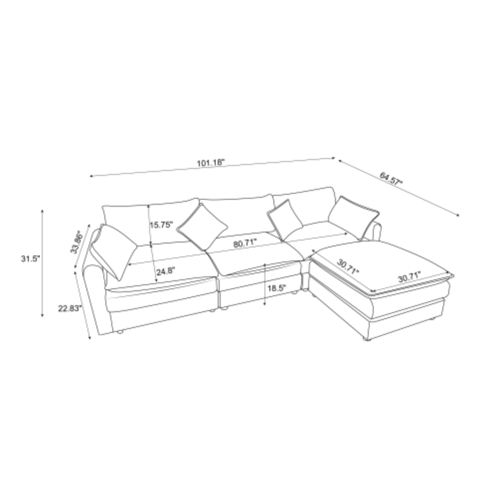 Modern L-Shaped 3-Seater Sofa