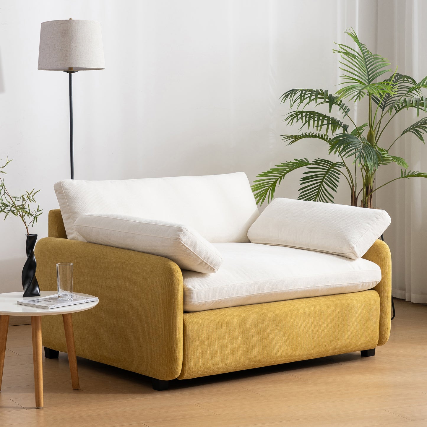 Oversized Chenille Single Sofa Chair, Yellow