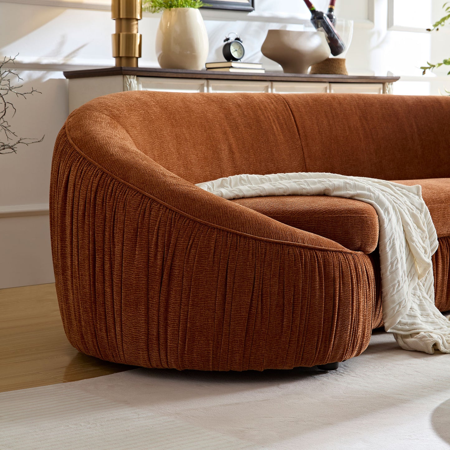 92.13 Inch Upholstered Fabric 4-Seat Sofa, Orange