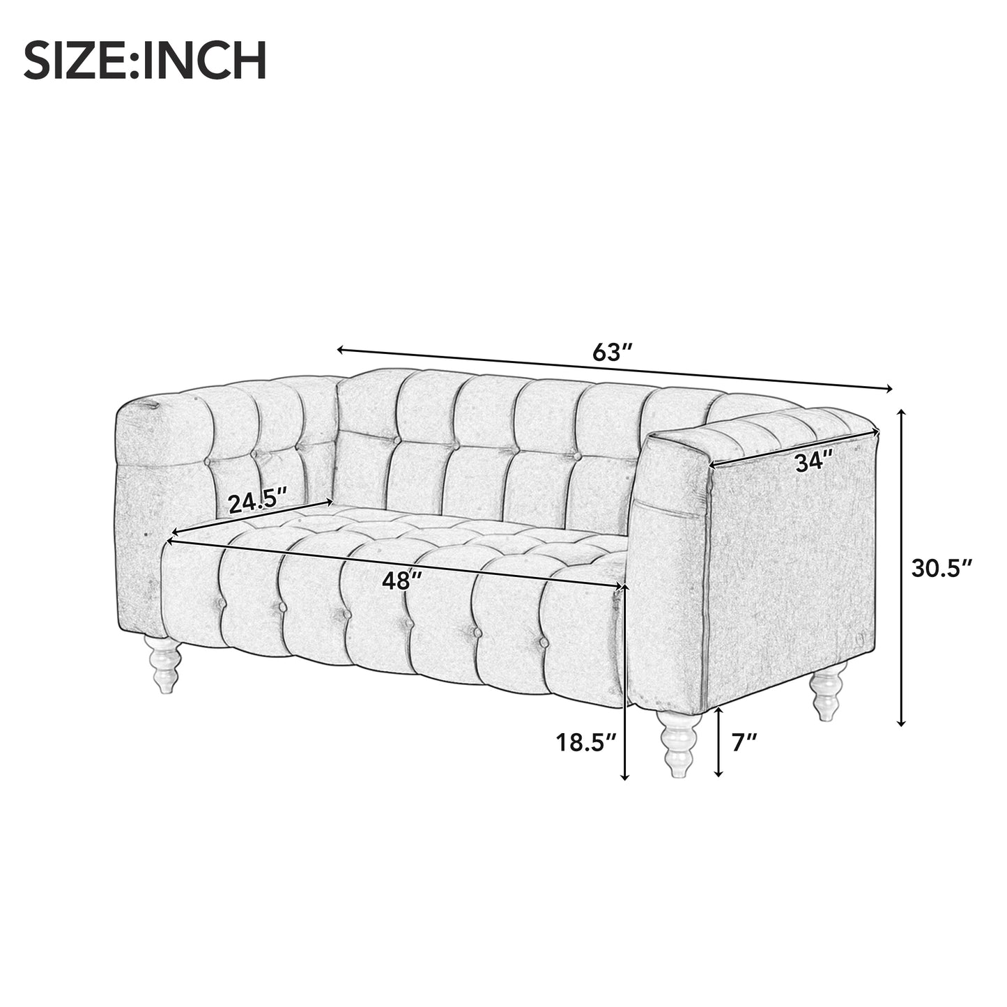 2-Seat Dutch Fluff Upholstered Sofa