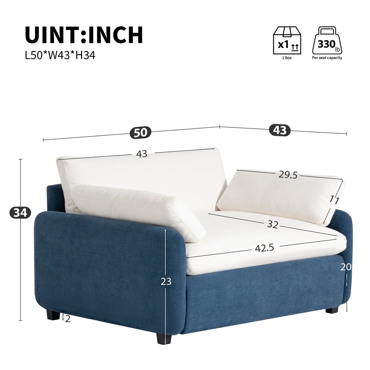 Oversized Chenille Single Sofa Chair, Blue