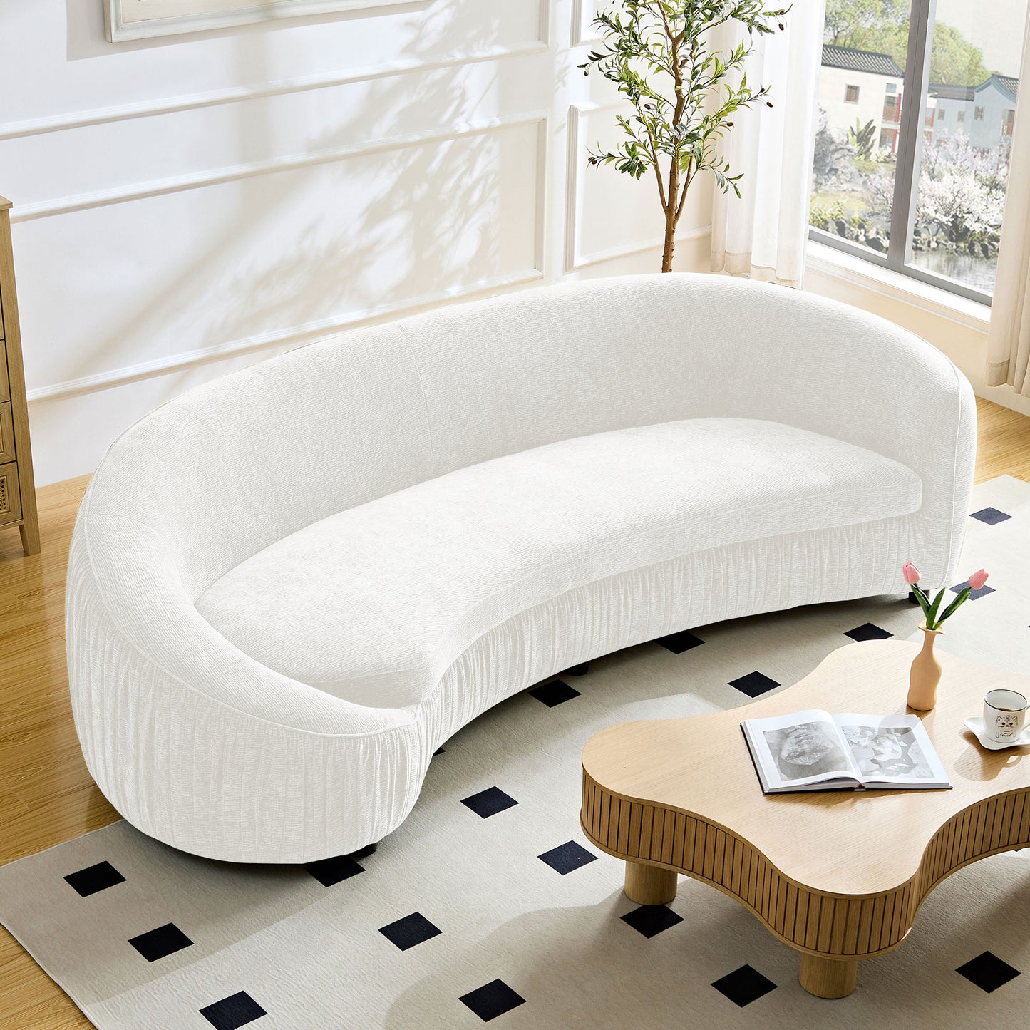 92.13 Inch Upholstered Fabric 4-Seat Sofa, Beige