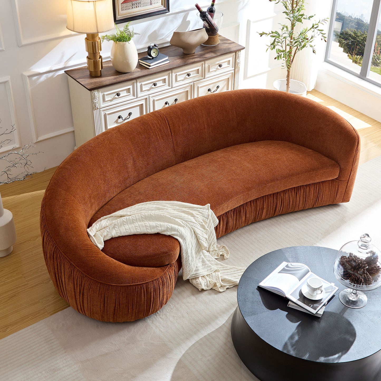 92.13 Inch Upholstered Fabric 4-Seat Sofa, Orange