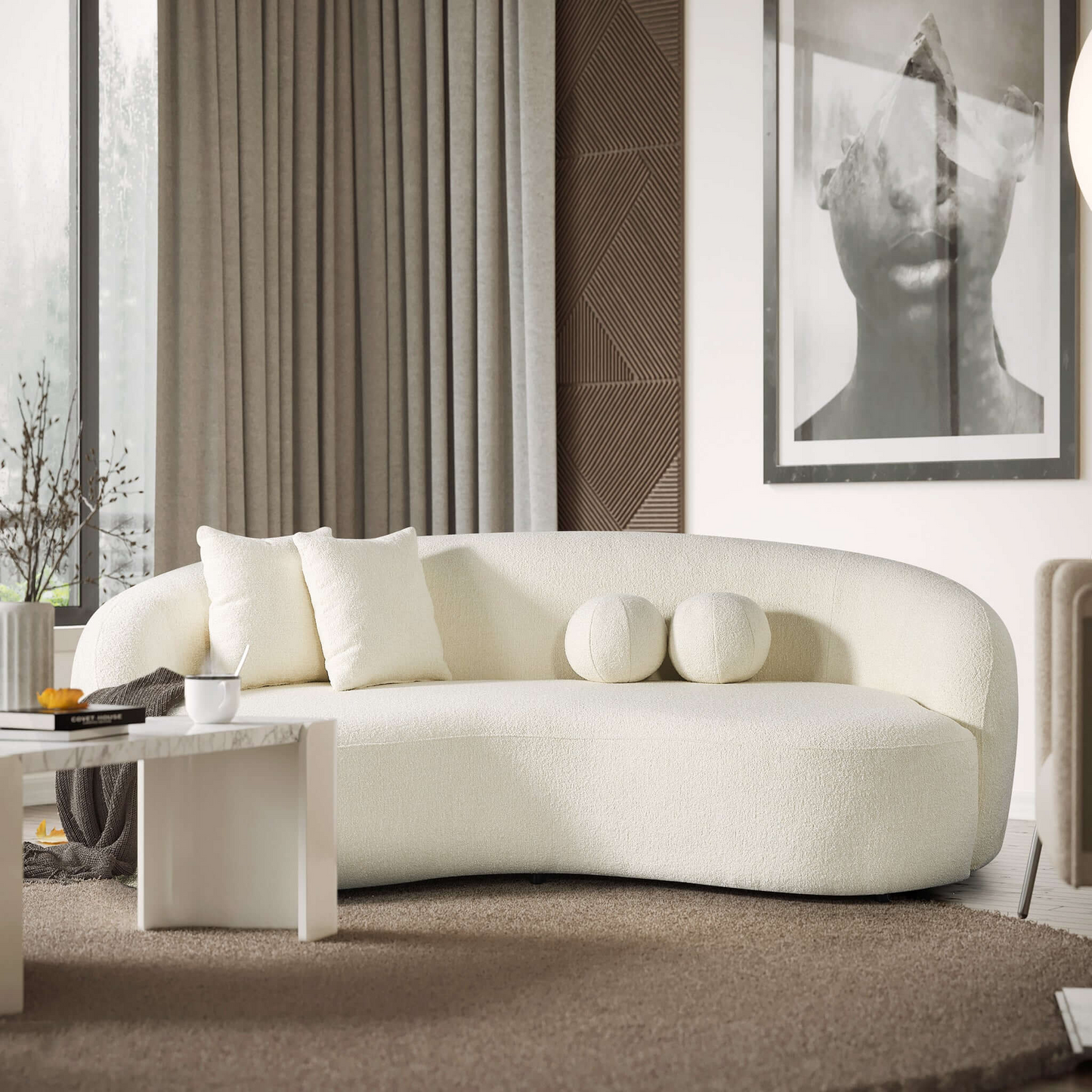 Curved Boucle Sofa