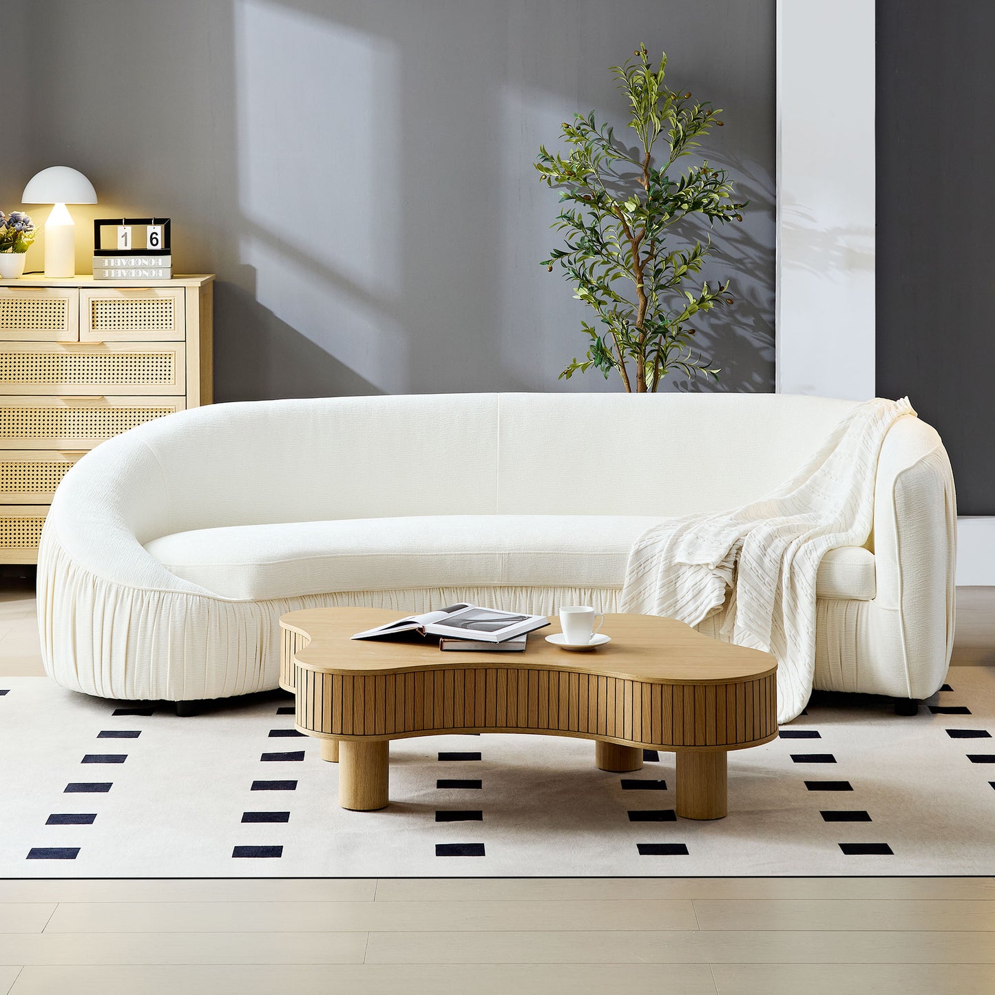 92.13 Inch Upholstered Fabric 4-Seat Sofa, Beige