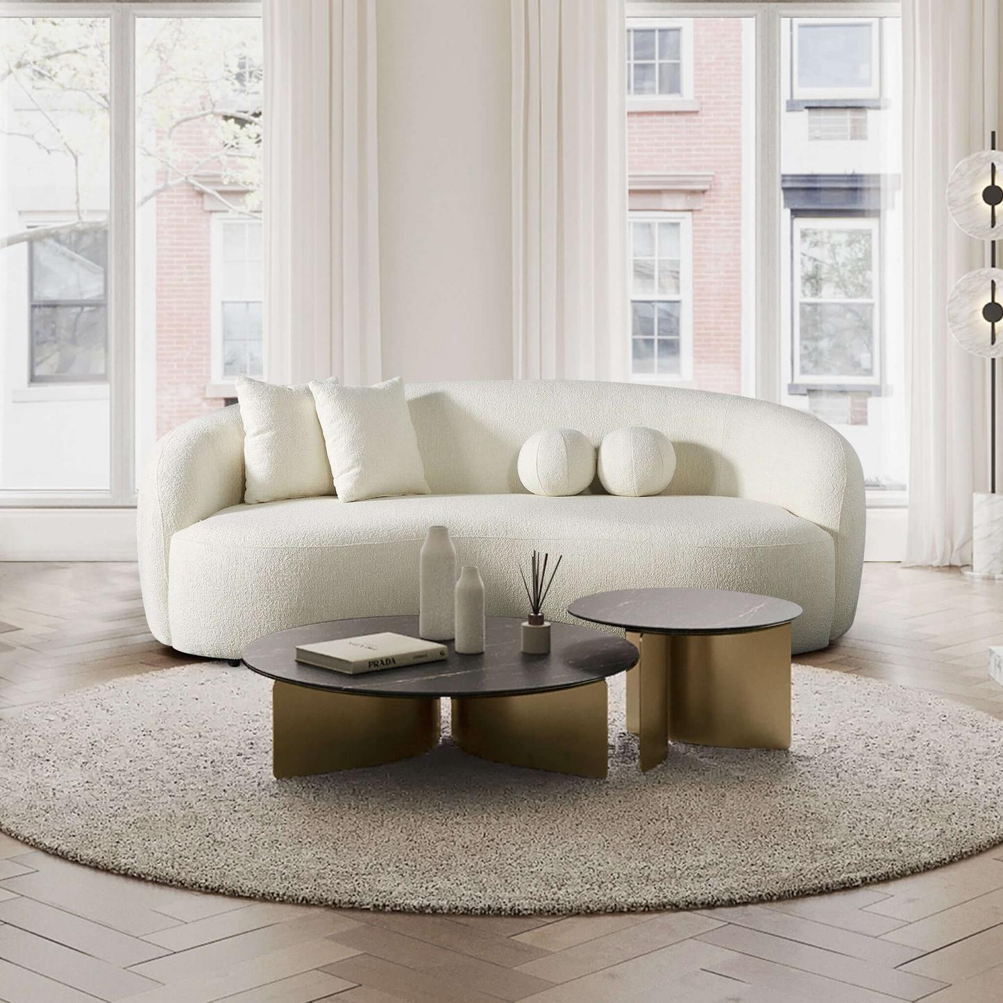 Curved Boucle Sofa