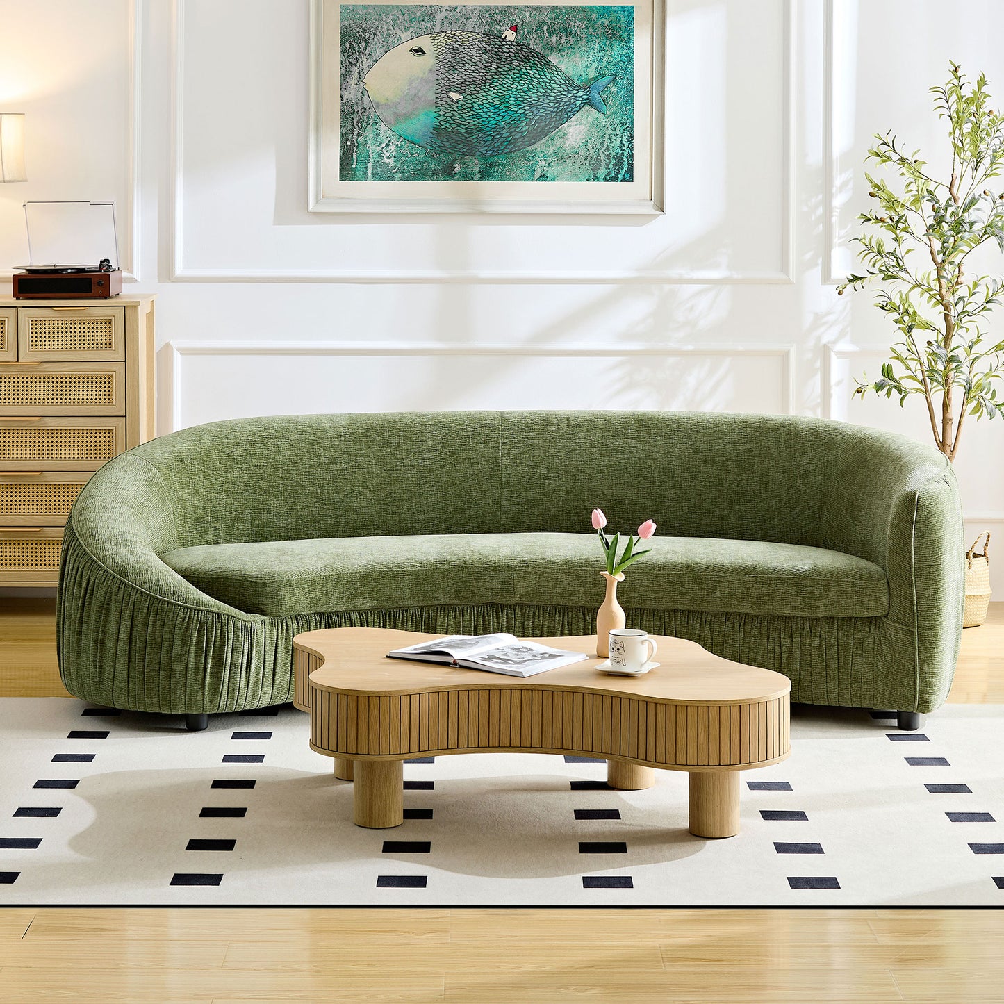 92.13 Inch Upholstered Fabric 4-Seat Sofa, Green