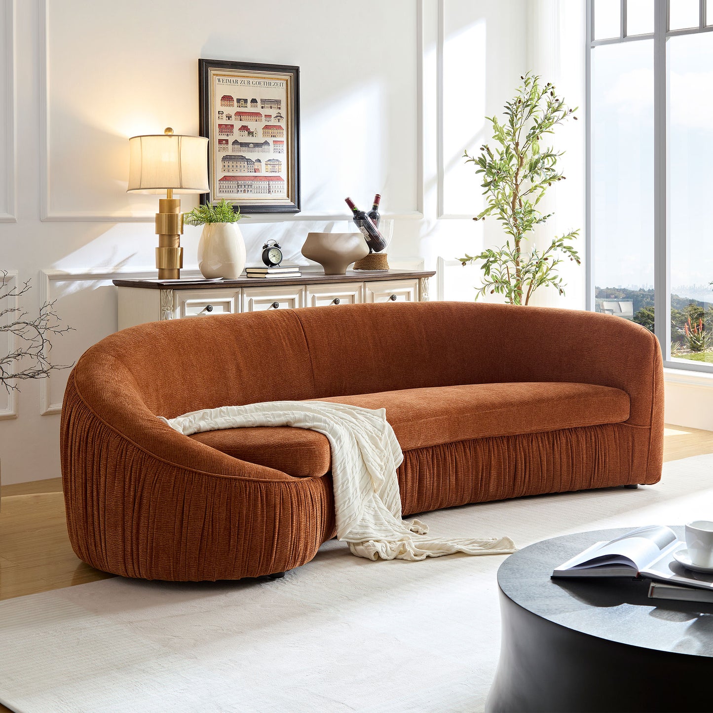 92.13 Inch Upholstered Fabric 4-Seat Sofa, Orange
