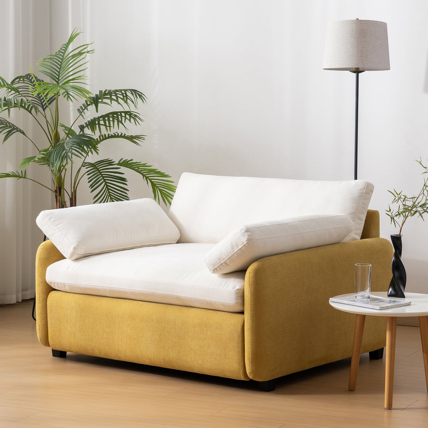 Oversized Chenille Single Sofa Chair, Yellow