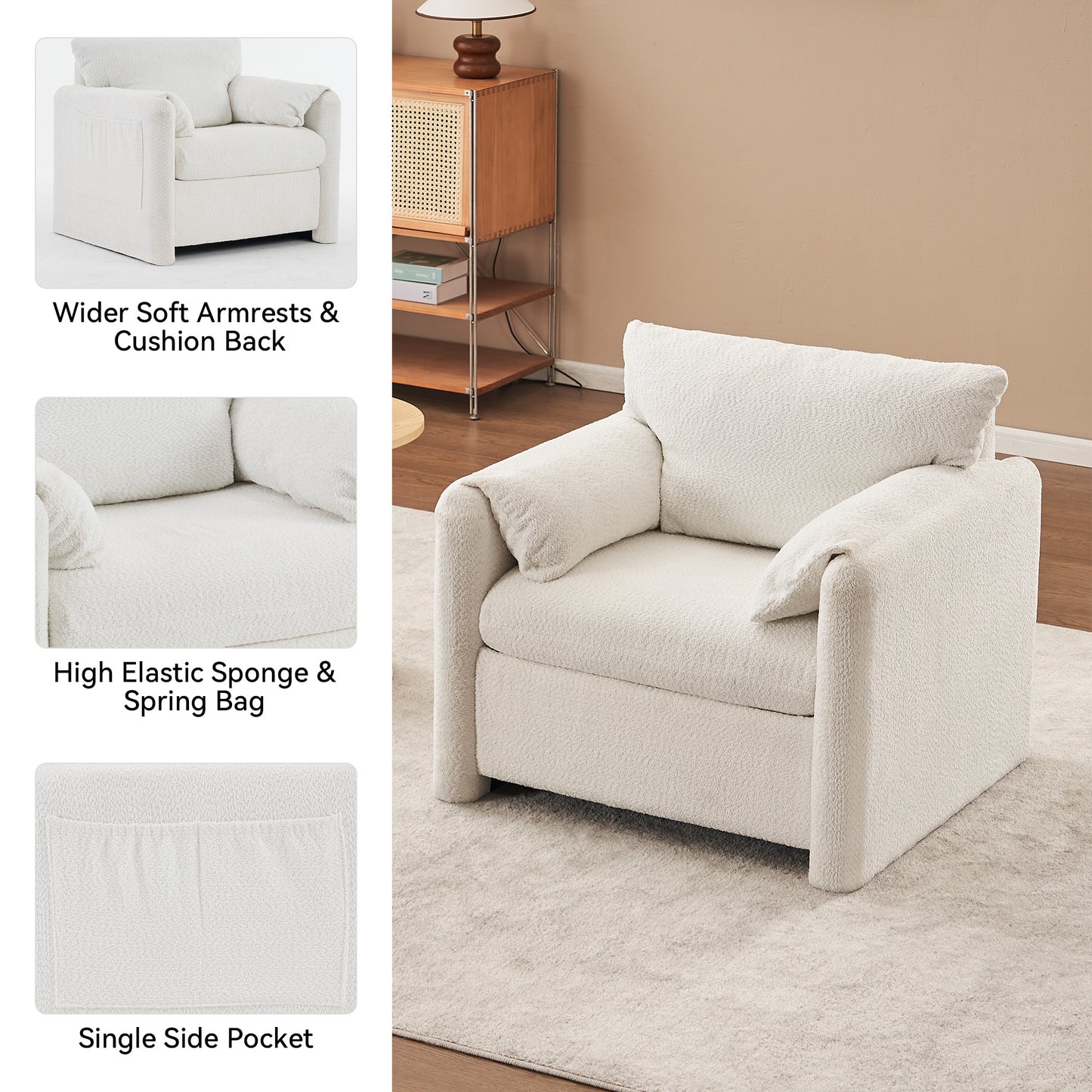Single Sofa Chair with Soft Chenille Cushion