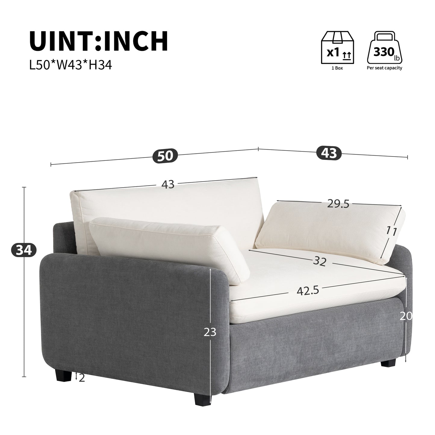 Oversized Chenille Single Sofa Chair, Grey