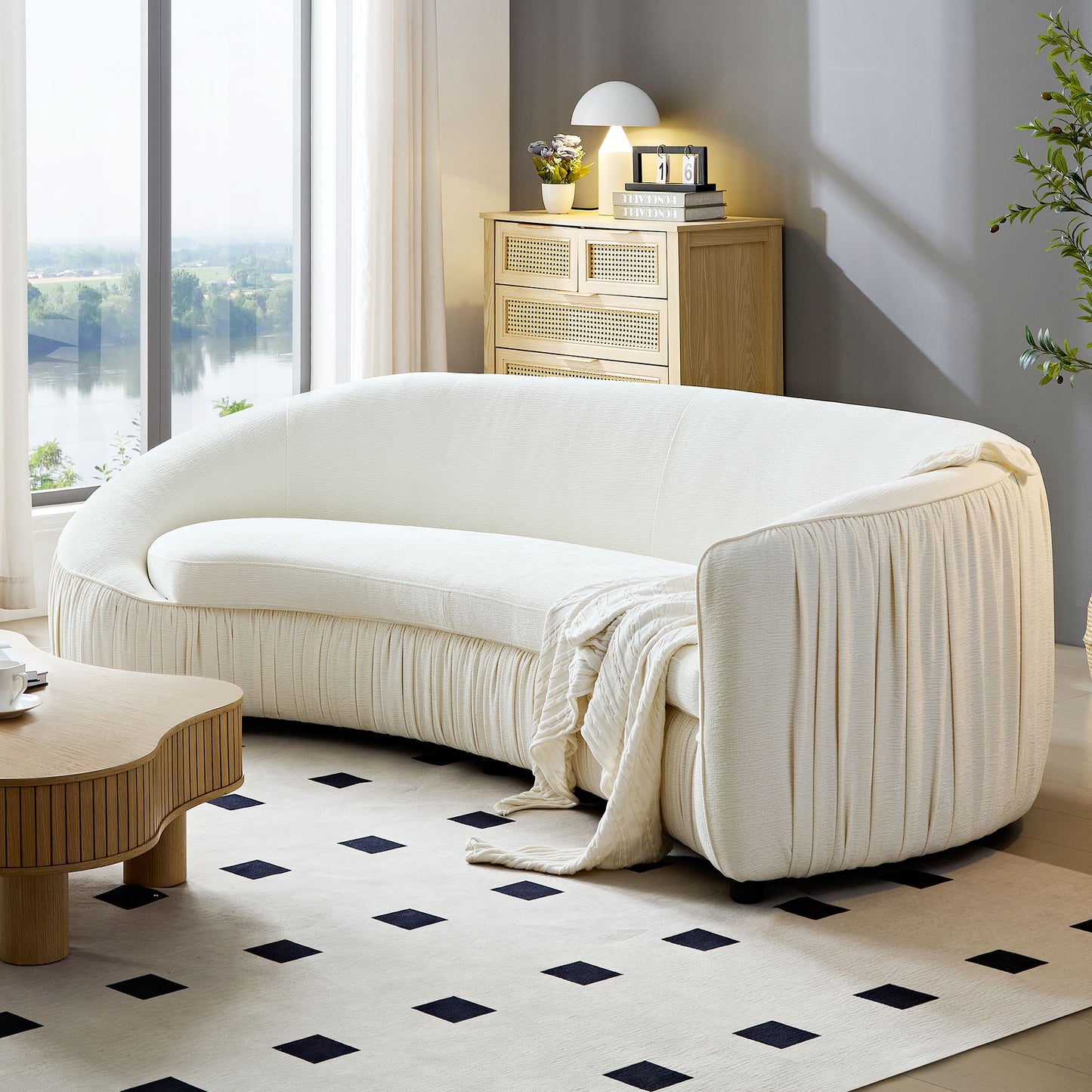 92.13 Inch Upholstered Fabric 4-Seat Sofa, Beige