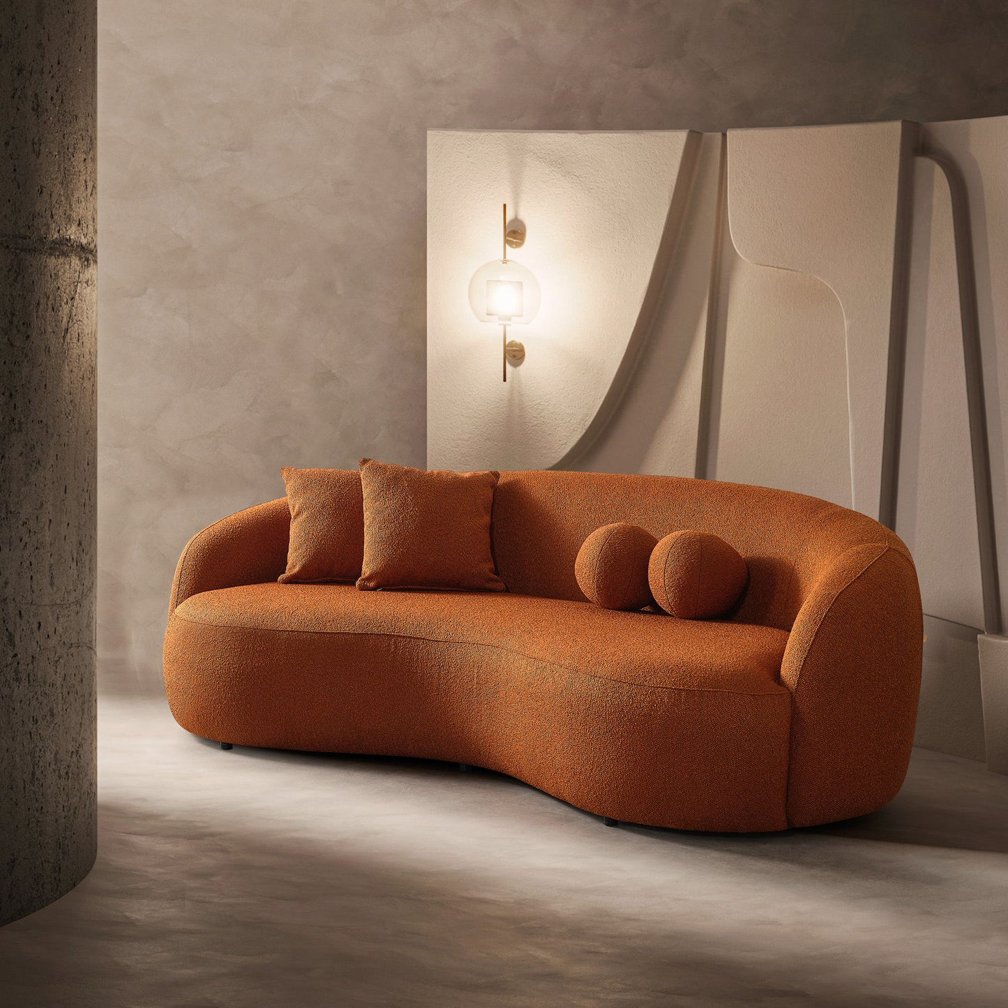 Curved Boucle Sofa
