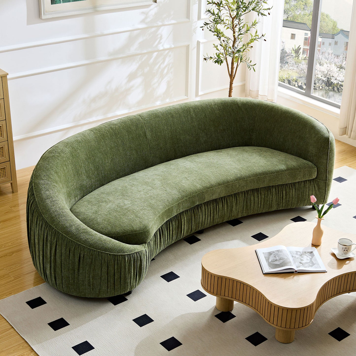 92.13 Inch Upholstered Fabric 4-Seat Sofa, Green