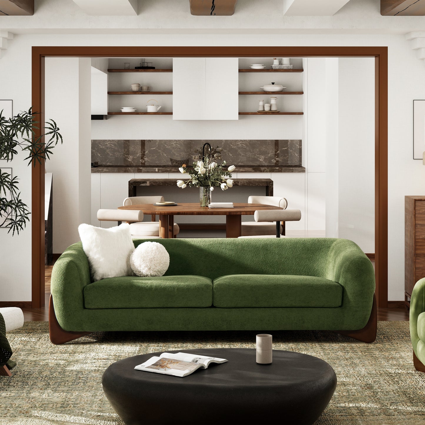 Alpine 90.5" Moss Green Fleeced Teddy Sofa