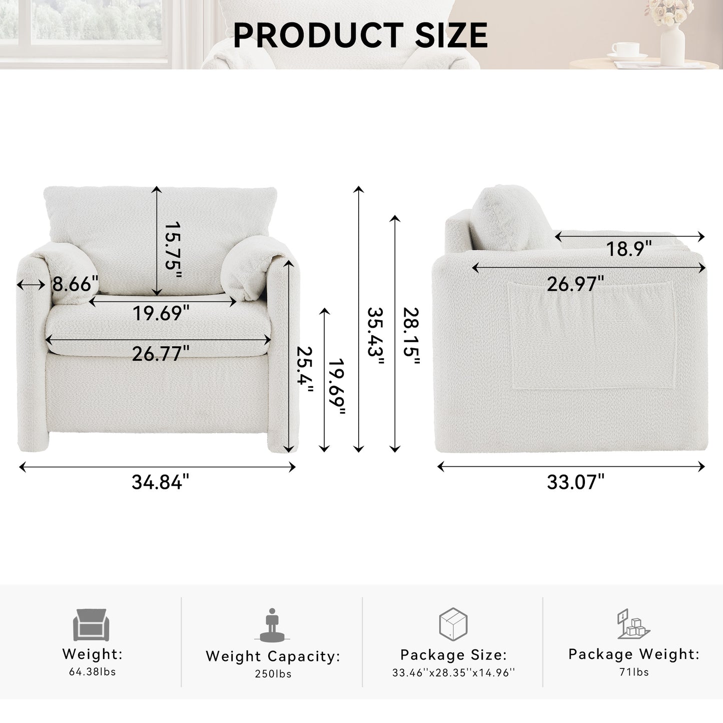 Single Sofa Chair with Soft Chenille Cushion