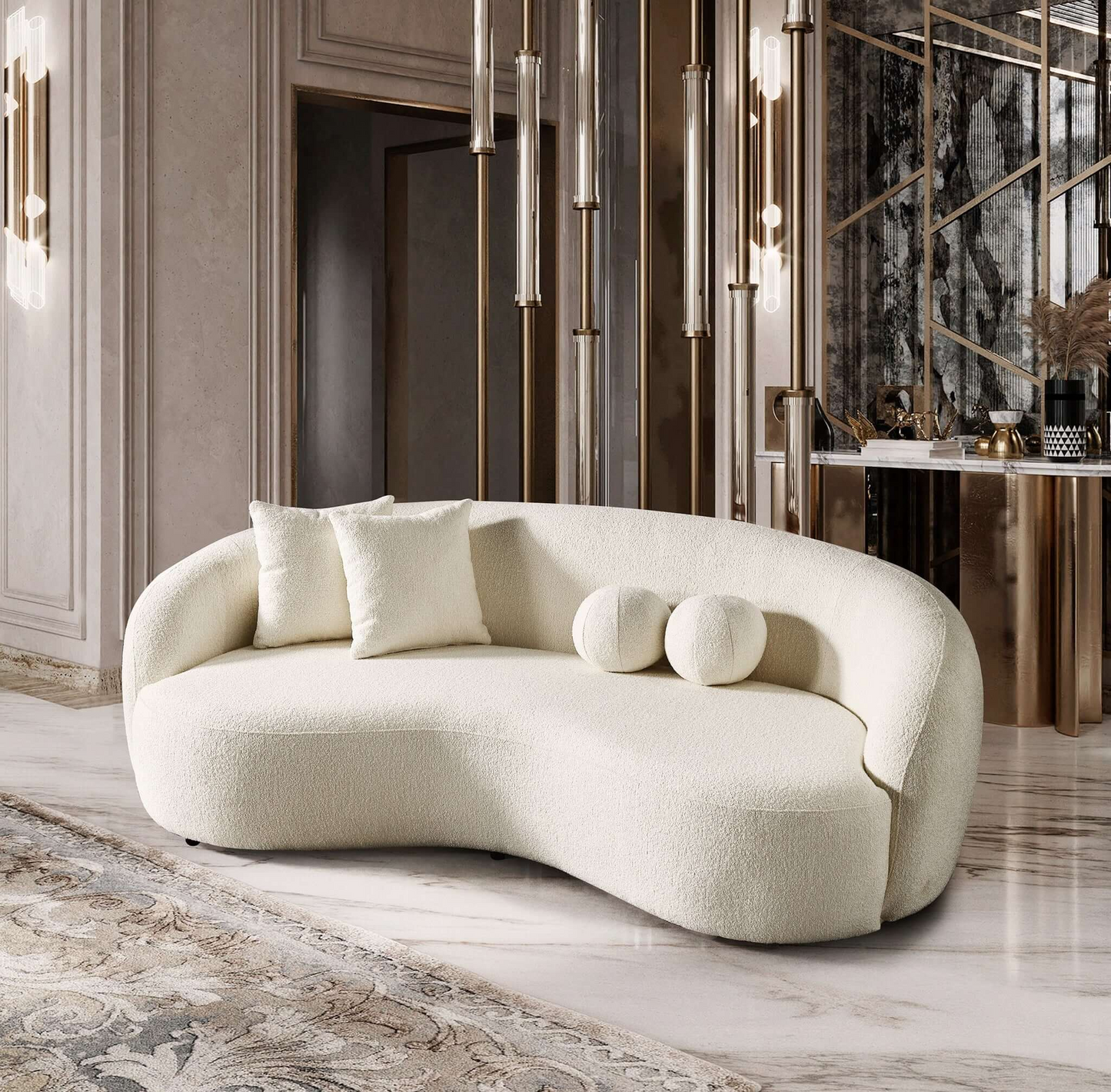 Curved Boucle Sofa