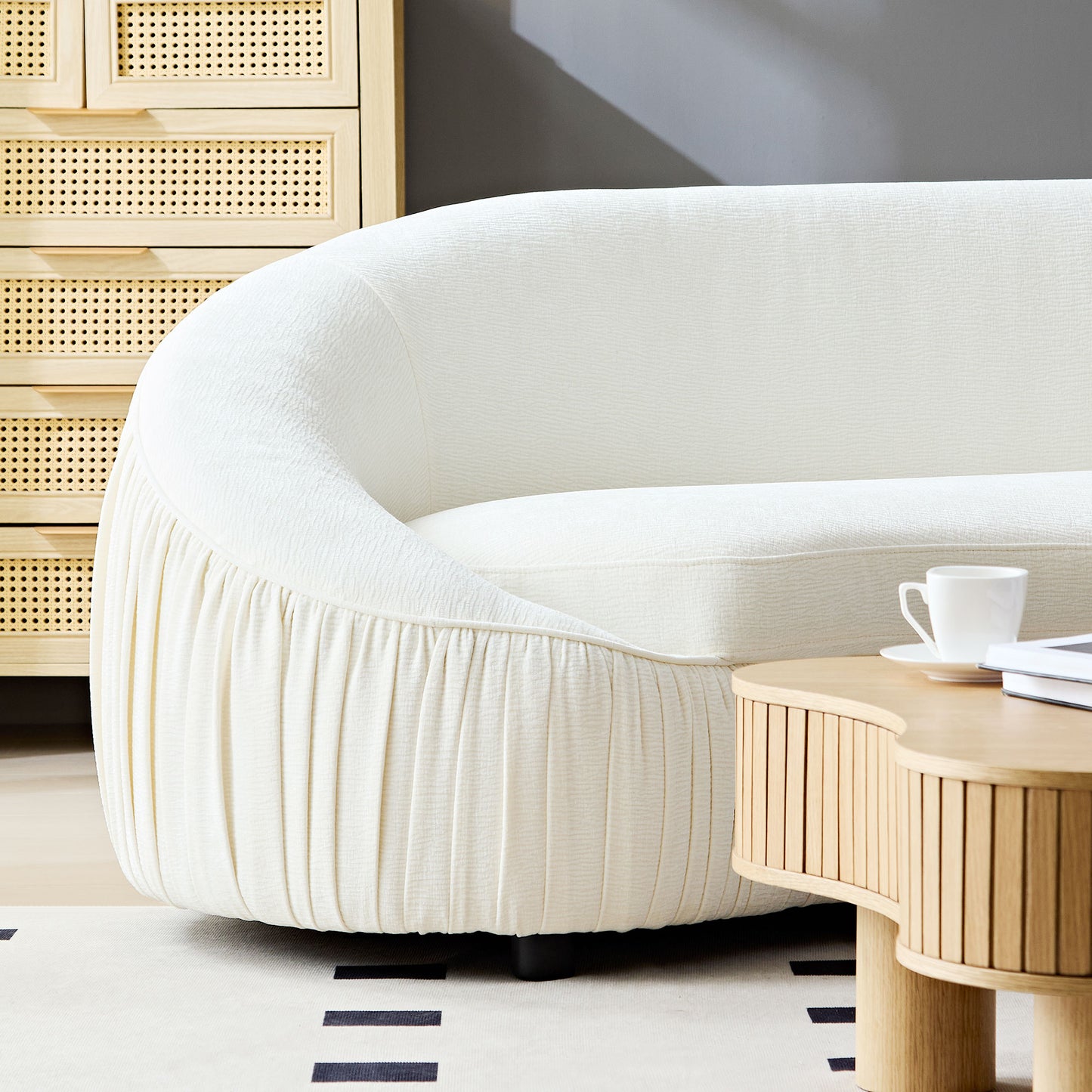 92.13 Inch Upholstered Fabric 4-Seat Sofa, Beige