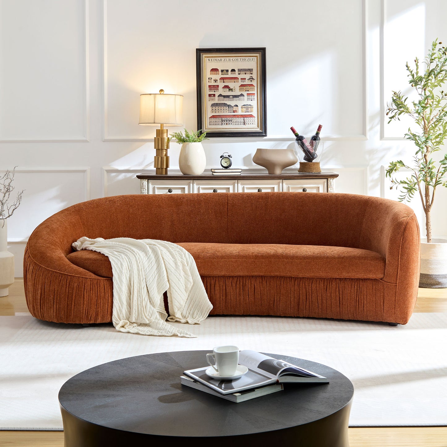 92.13 Inch Upholstered Fabric 4-Seat Sofa, Orange
