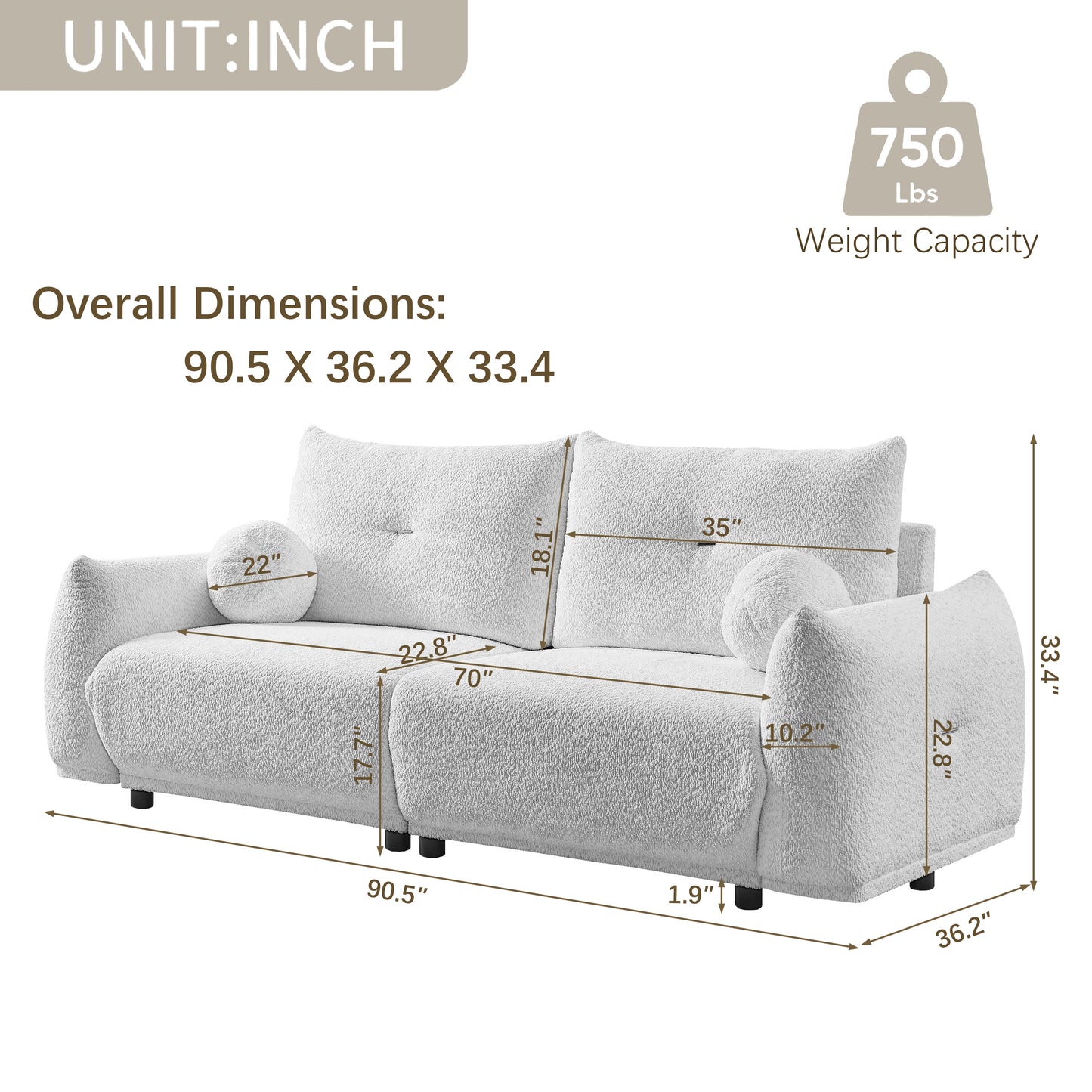 90" Wool 2-Seater Cushion Sofa