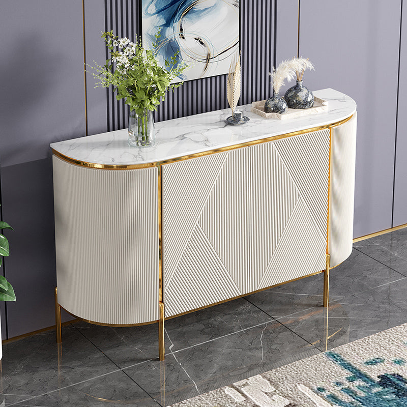 White Buffet Faux Marble Top Modern Sideboard with Stainless Steel Base