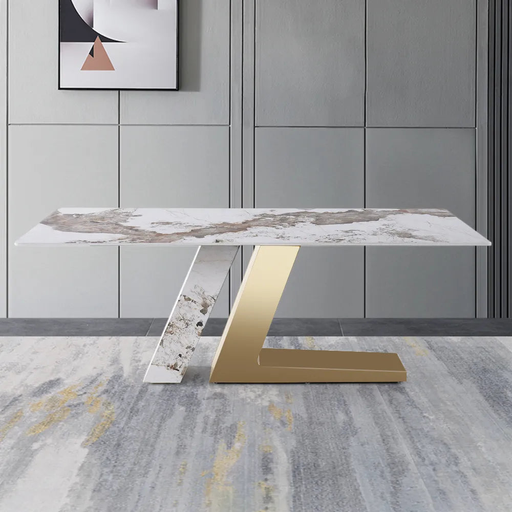 70.9" Rectangle Modern Sintered Stone Top Dining Table for 6 Stainless Steel