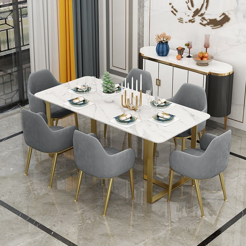 Marby Modern Rectangle 63 Faux Marble Dining Table Gold Base Stainless  Steel