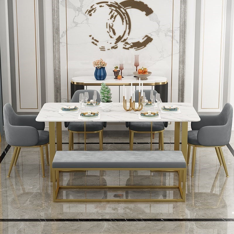 Modern Rectangle 63" Faux Marble Dining Table Gold Base Stainless Steel