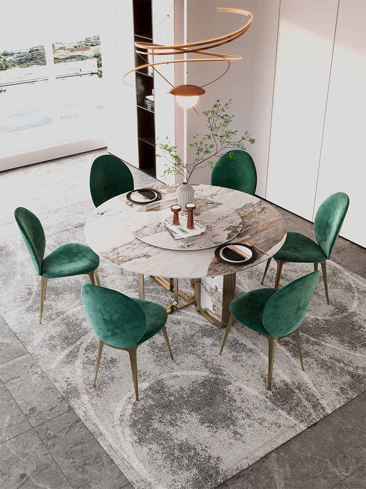 47" Contemporary Round Sintered Stone-top Dining Table in Pandora & Gold