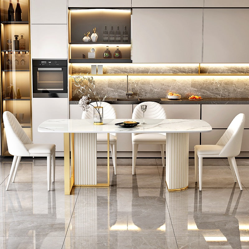 Contemporary Rectangle Sintered Stone & Stainless Steel Dining Table