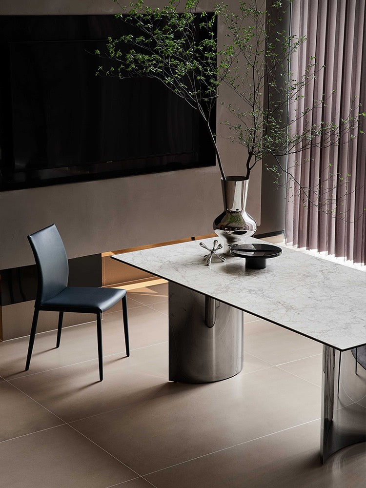 70.9" Modern Rectangular Sintered Stone Dining Table with Double Pedestals