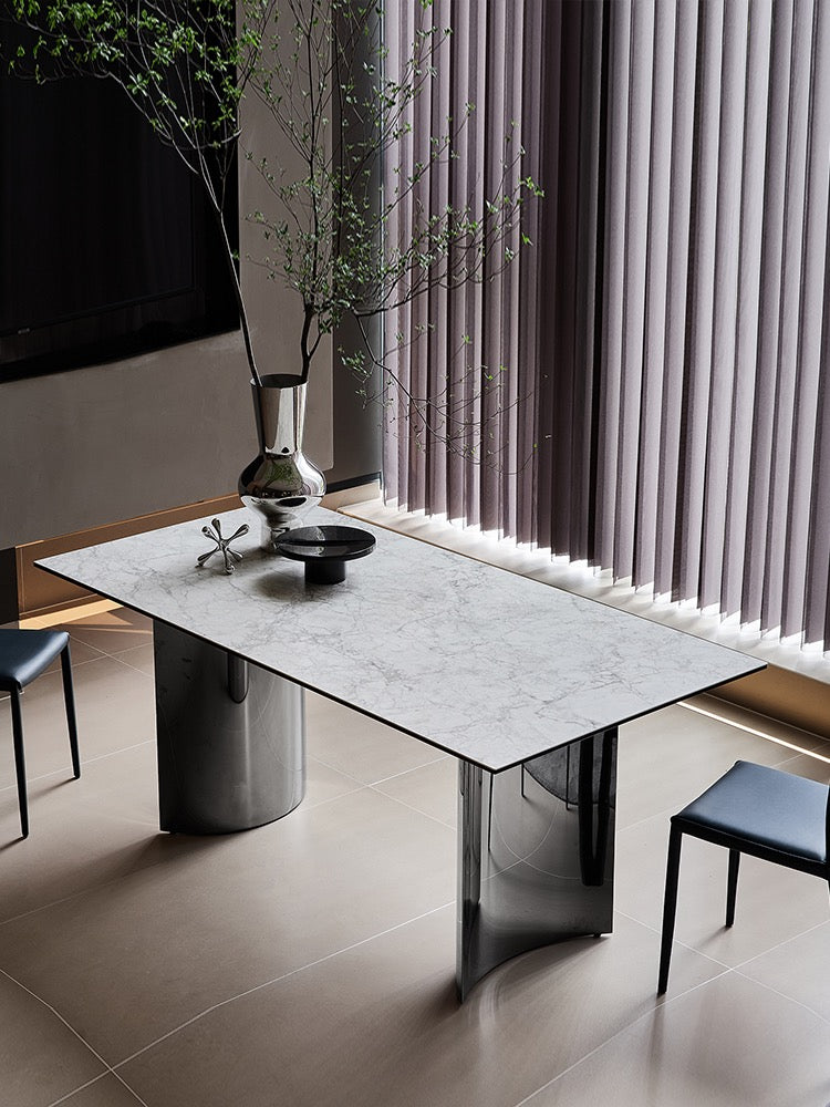70.9" Modern Rectangular Sintered Stone Dining Table with Double Pedestals
