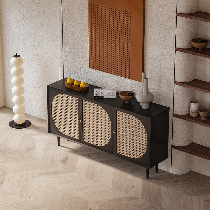 Natural Rattan Sideboard Buffet 3 Doors Storage Cabinet