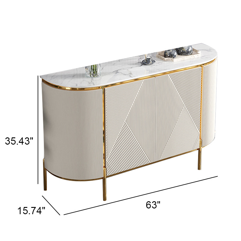 White Buffet Faux Marble Top Modern Sideboard with Stainless Steel Base