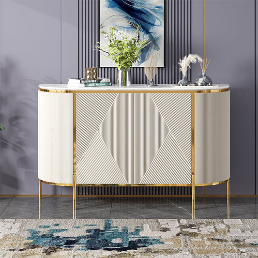 White Buffet Faux Marble Top Modern Sideboard with Stainless Steel Base