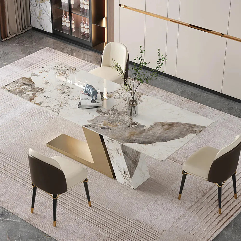 70.9" Rectangle Modern Sintered Stone Top Dining Table for 6 Stainless Steel