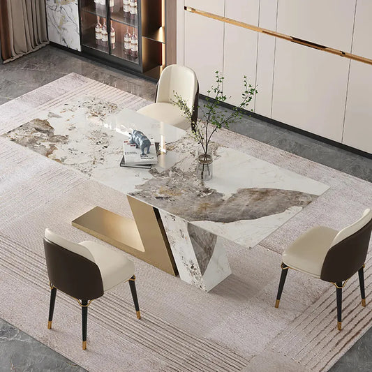 70.9" Rectangle Modern Sintered Stone Top Dining Table for 6 Stainless Steel