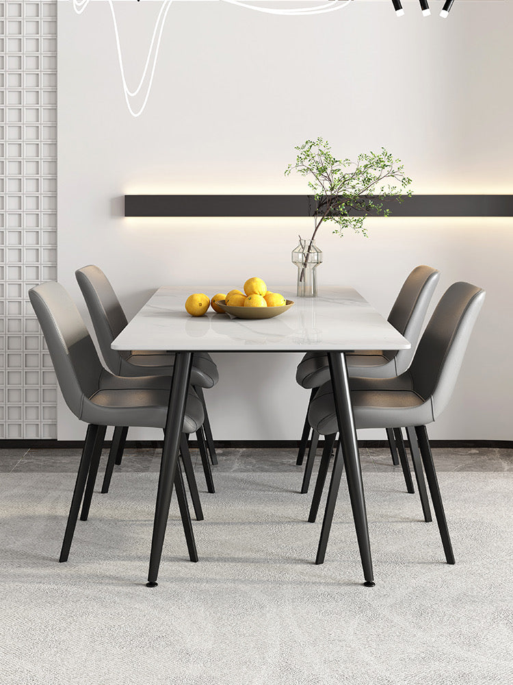 Marble-Top Dining Table with Black Base