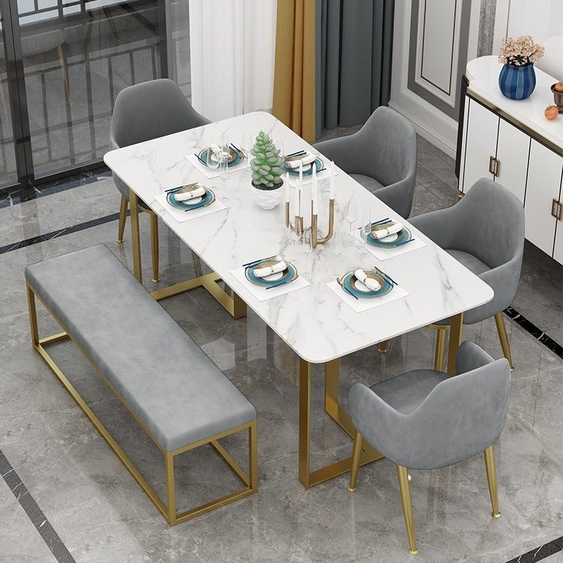 Modern Rectangle 63" Faux Marble Dining Table Gold Base Stainless Steel