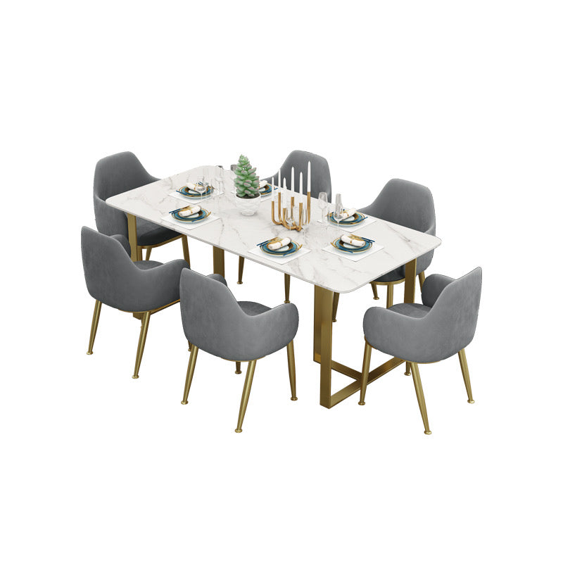 Marby Modern Rectangle 63 Faux Marble Dining Table Gold Base Stainless  Steel