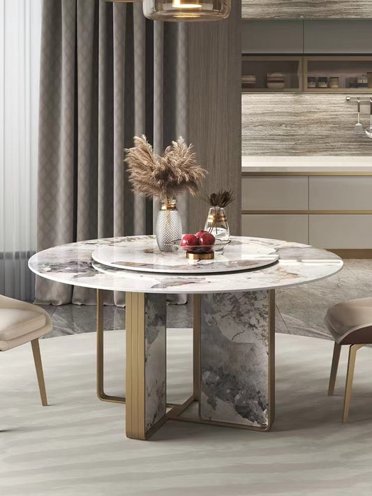 47" Contemporary Round Sintered Stone-top Dining Table in Pandora & Gold