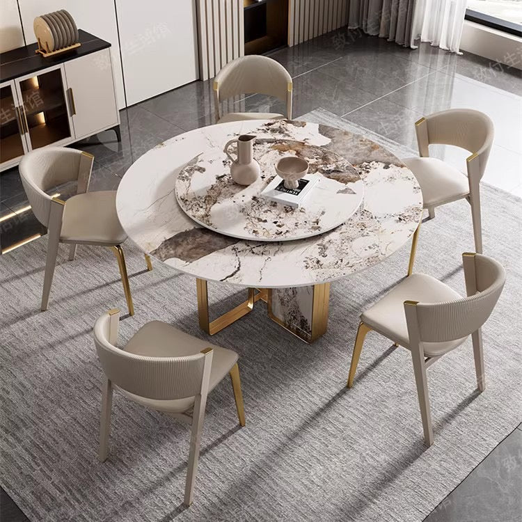 47" Contemporary Round Sintered Stone-top Dining Table in Pandora & Gold