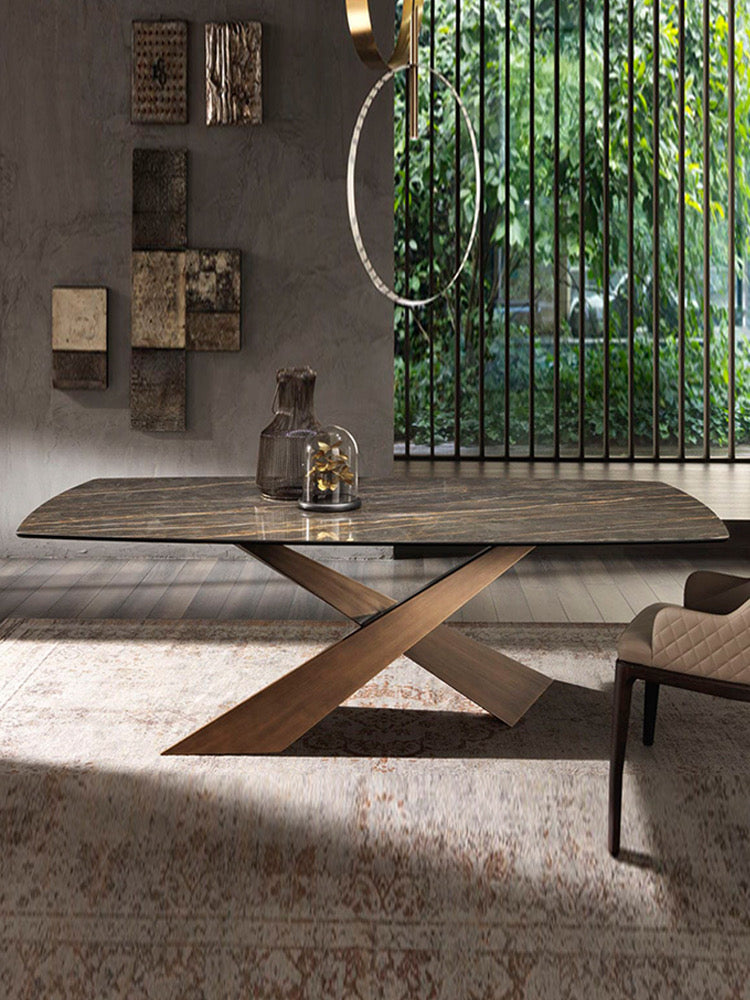 Italian Design Sintered Stone Top Dining Table with X-Base