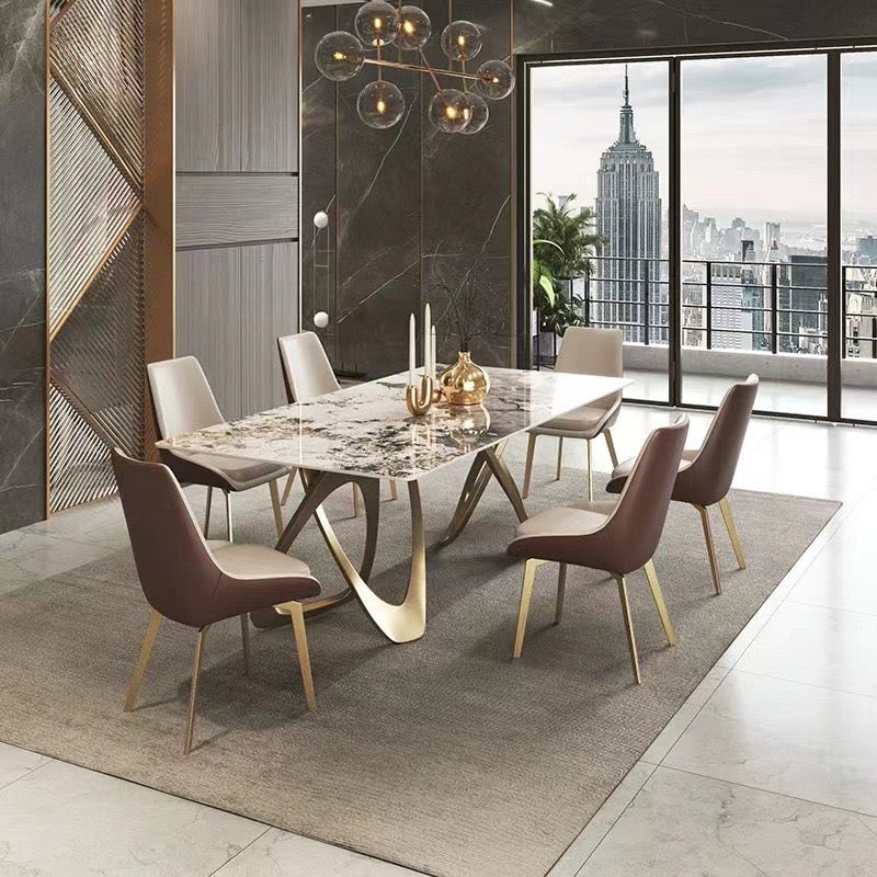 Contemporary Dining Table for 6 Seaters with Sintered Stone Top & Double Pedestal