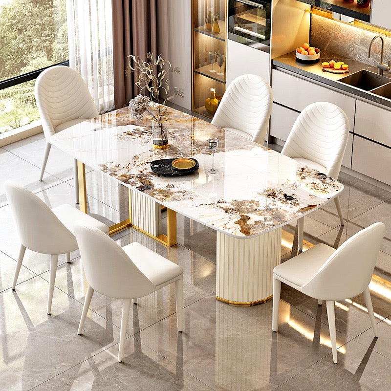 Contemporary Rectangle Sintered Stone & Stainless Steel Dining Table