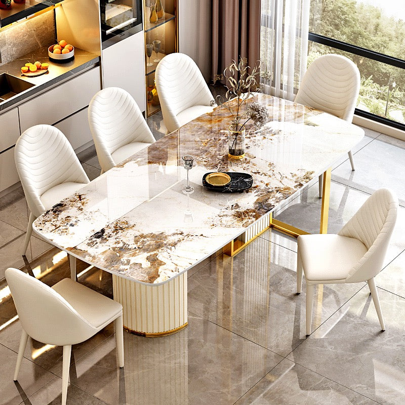 Contemporary Rectangle Sintered Stone & Stainless Steel Dining Table