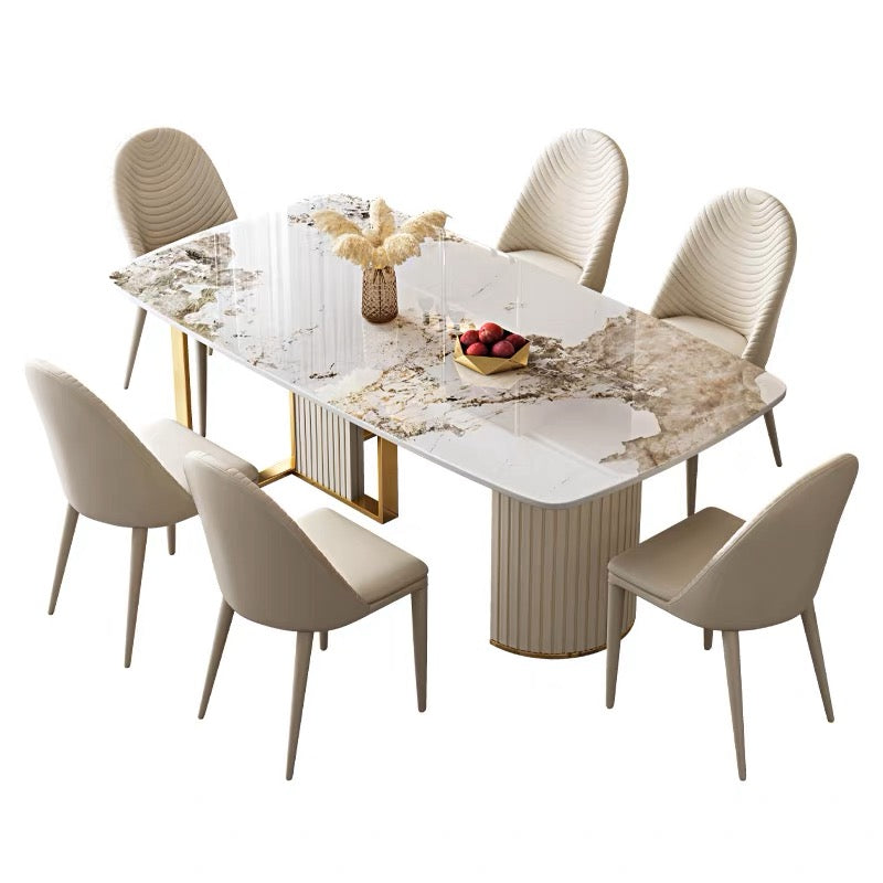 Contemporary Rectangle Sintered Stone & Stainless Steel Dining Table