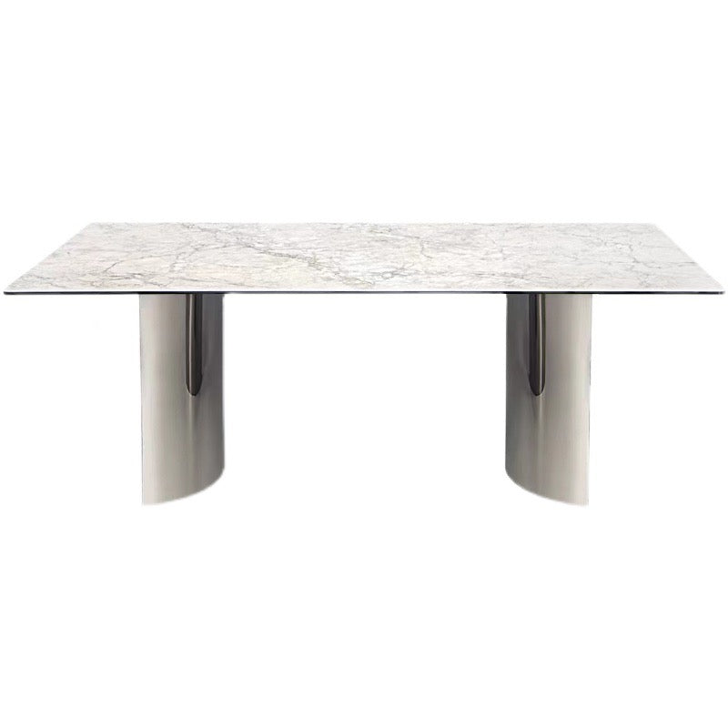 70.9" Modern Rectangular Sintered Stone Dining Table with Double Pedestals